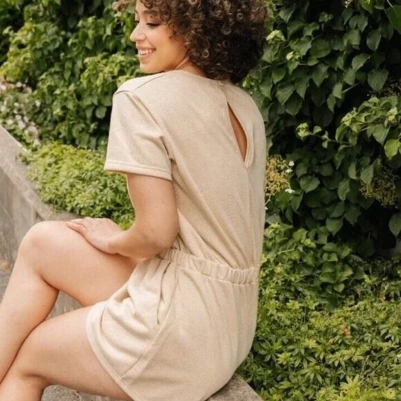 Smash + Tess Backyard Shorty Romper in Natural Shimmer Medium - Picture 2 of 14